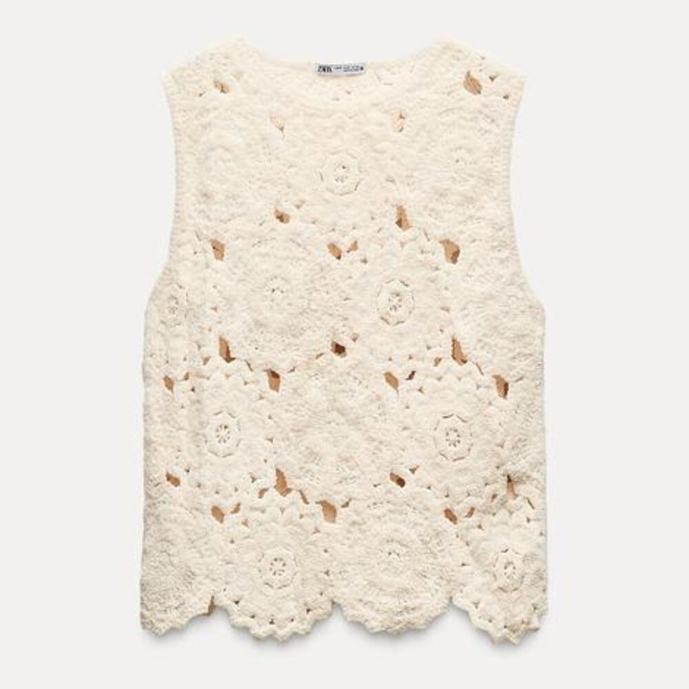 Zara Cream Crochet Lace Tank Top